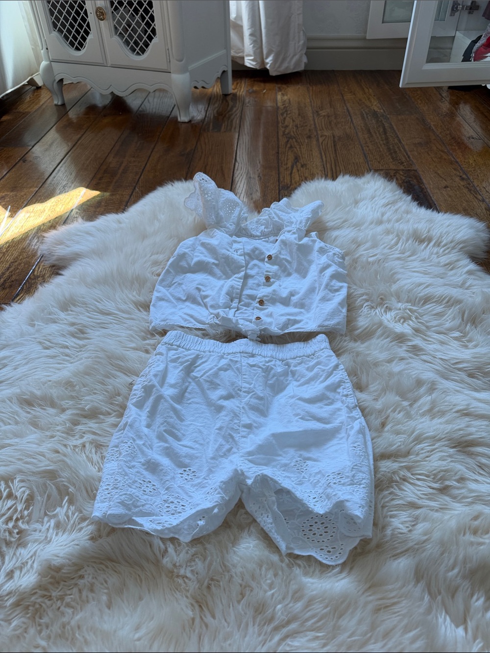 Girls White Eyelet Cotton Shorts with Elastic Waist